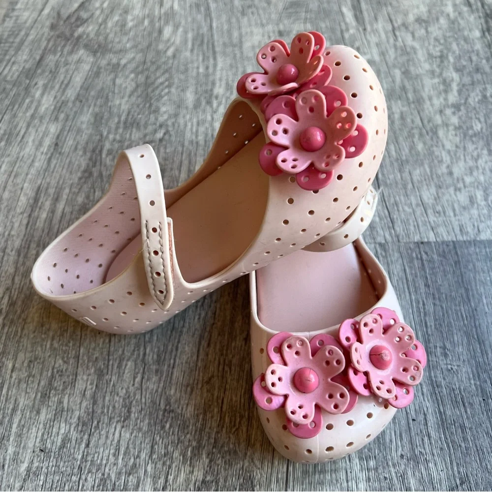 Mini Melissa Girl Jelly Pink Mary Jane Shoes Size 10 Flowers Floral